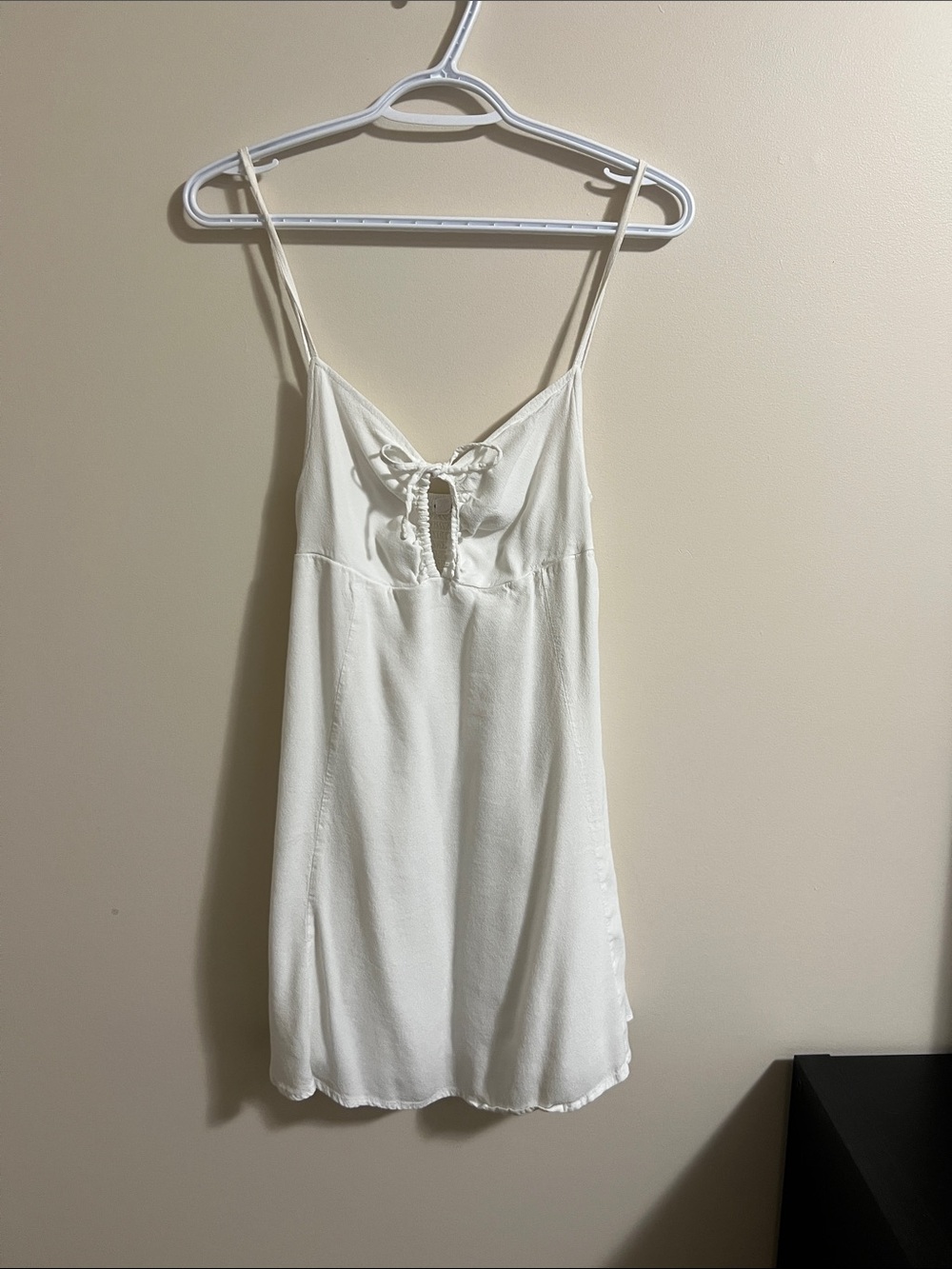 Garage Cream Spaghetti Strap Mini Dress with Front Tie Detail